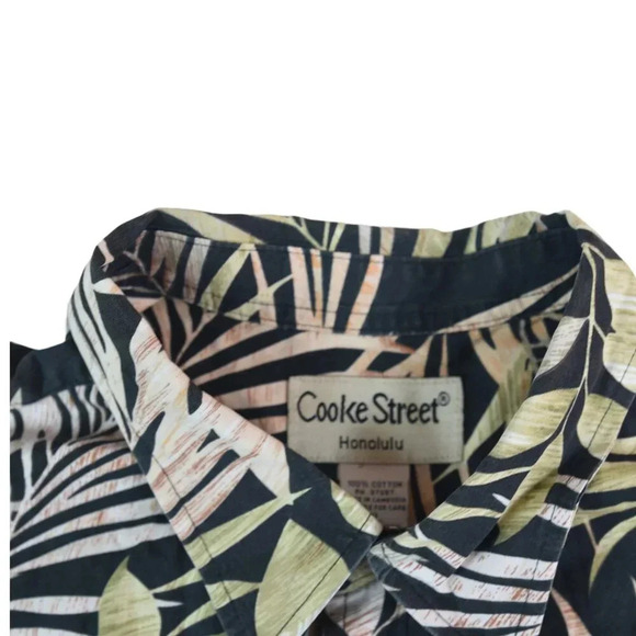 Cooke Street || Men's Button Down Hawaiian Palms Flower Shirt Black Green XL - Picture 3 of 7